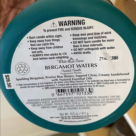 White Barn Teal Bergamot Waters Candle - Picture 3 of 3